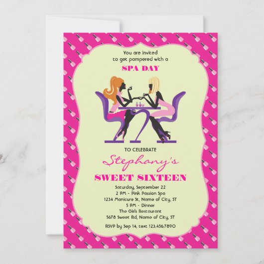 Manicure Spa Sweet Sixteen Uitnodiging (Voorkant)