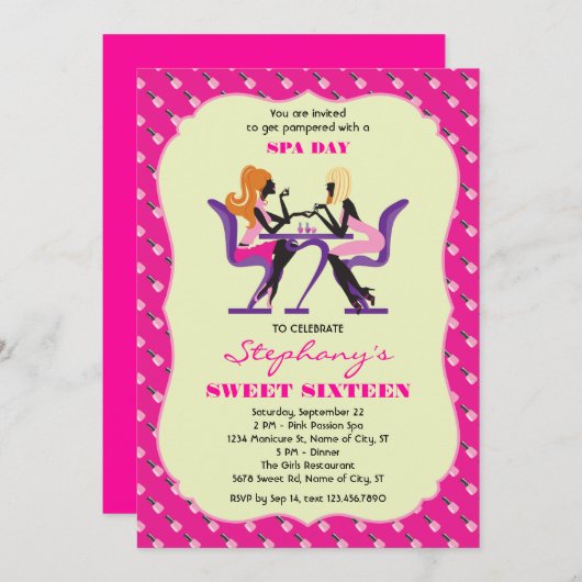 Manicure Spa Sweet Sixteen Uitnodiging (Voorkant / Achterkant)