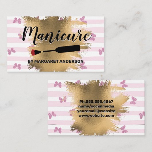 manicure | Stripes Vlinders | goudfolie Afsprakenkaartje (Voorkant / Achterkant)