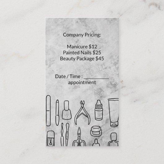 Manicure Tools | Marmeren achtergrond Afsprakenkaartje (Achterkant)