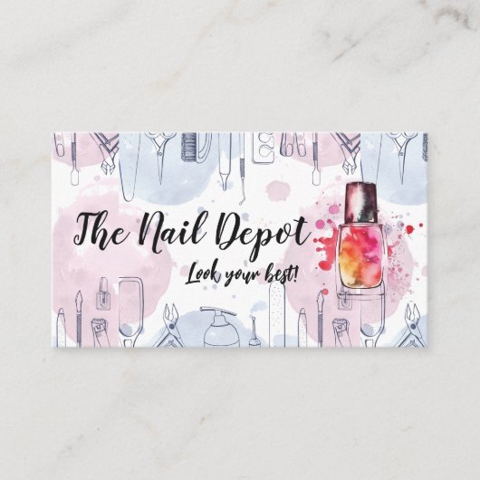Manicure Tools | Waterverf tekeningen | artistiek Visitekaartje (Voorkant)