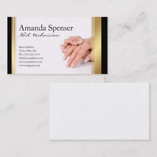 Manicure Zwart & Goud Grens Franse Manicure Visitekaartje (Voorkant / Achterkant)