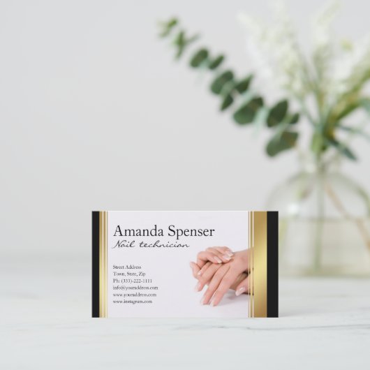 Manicure Zwart & Goud Grens Franse Manicure Visitekaartje (Staand voorkant)