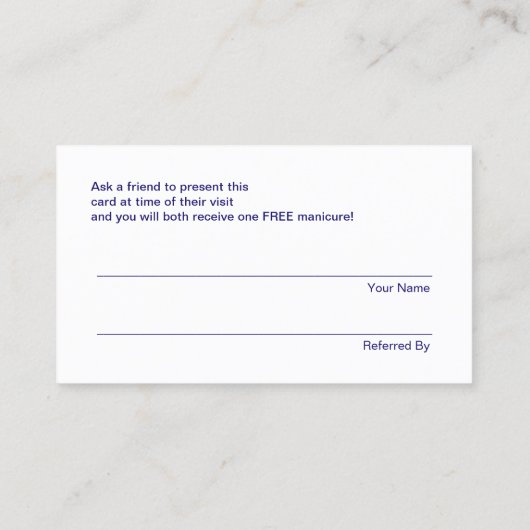 Manicurist Nail Salon Klantverwijzing Aanbevelingskaartje (Achterkant)