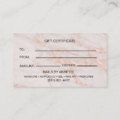 Manicurist Nail Tech Rose Marble Gift Certificate  Visitekaartje (Achterkant)