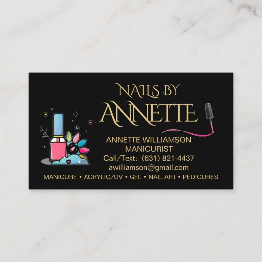 Manicurist Nail Technician Zwart Goud Naam Visitekaartje (Voorkant)