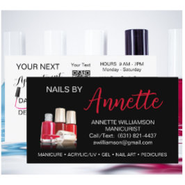 Manicurist Nail Technician Zwart Rood Naam Visitekaartje