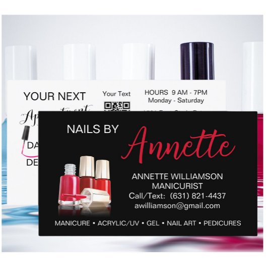 Manicurist Nail Technician Zwart Rood Naam Visitekaartje