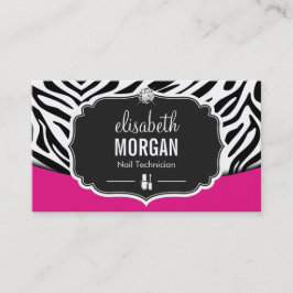 Manicurist Nail Technicus Black Pink Zebra Print Visitekaartje