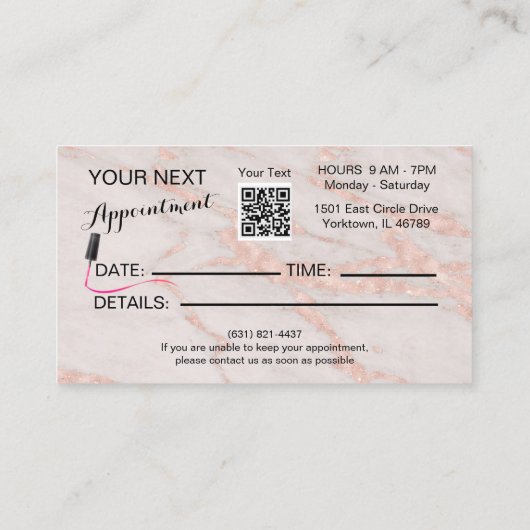 Manicurist Nail-technicus Blush Roos Marmer Visitekaartje (Achterkant)