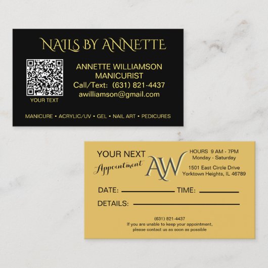 Manicurist Nail-technicus Gold Accent Visitekaartje (Voorkant / Achterkant)