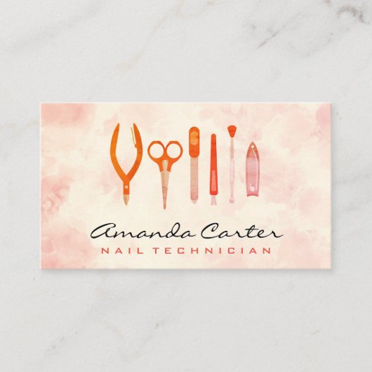 Manicurist Nail Tools | Waterverf achtergrond Visitekaartje (Voorkant)