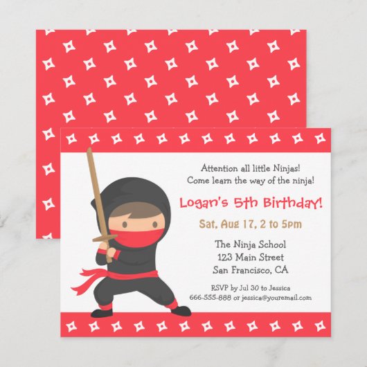 Manier van de uitnodiging van de Ninja-kinderen va (Voorkant / Achterkant)