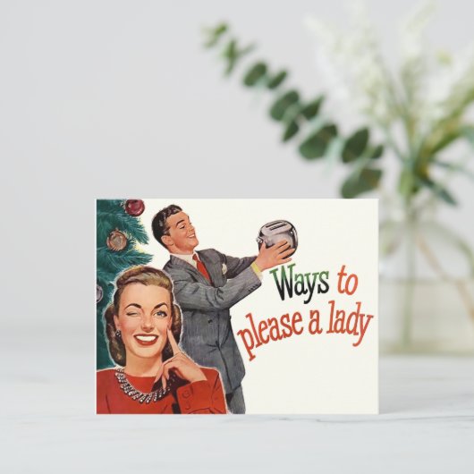 Manieren om een dame te behagen, grappige kerstvin briefkaart (Staand voorkant)
