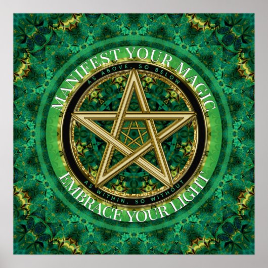 Manifest Your Magic Golden Pentacle Nature Green Poster (Voorkant)