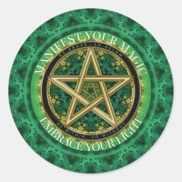 Manifest Your Magic Golden Pentacle Nature Green Ronde Sticker