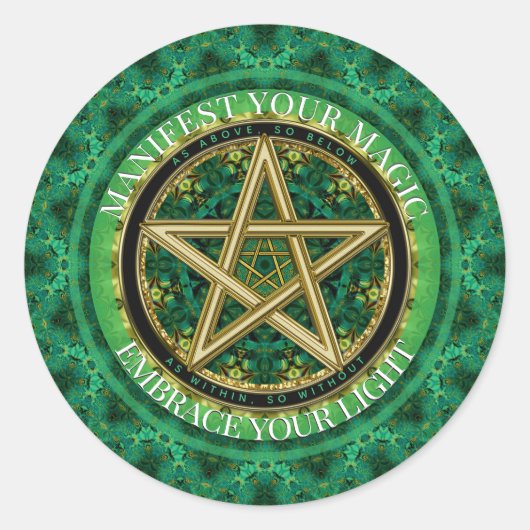 Manifest Your Magic Golden Pentacle Nature Green Ronde Sticker (Voorkant)