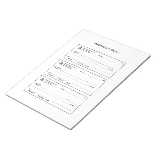 Manifestatie controleert geld blanco cheques notitieblok (Schuin)