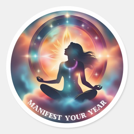 Manifesteer uw jaar ronde sticker (Voorkant)