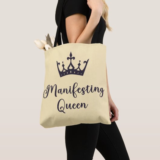 Manifesterende koningin zwarte letters tote bag (Dichtbij)