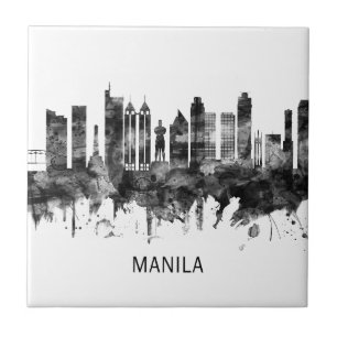 Manila Filippijnen Skyline BW Tegeltje