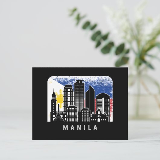 Manila NCR Skyline  Filippijnse vlag Briefkaart (Staand voorkant)