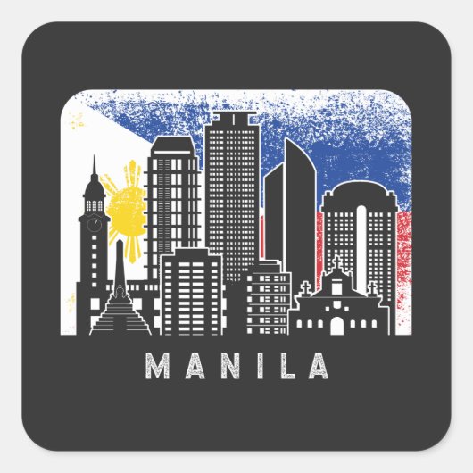 Manila NCR Skyline Filippijnse vlag Vierkante Sticker (Voorkant)
