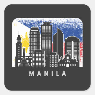 Manila NCR Skyline  Filippijnse vlag Vierkante Sticker