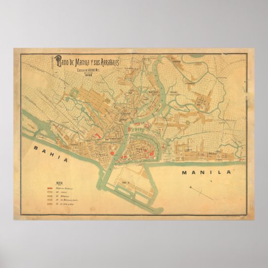  Manila Philippines Map (1898) Poster (Voorkant)