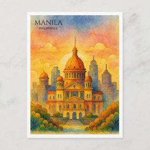 Manilla Filipijnen Aquarel Ansichtkaart Souvenir Feestdagenkaart