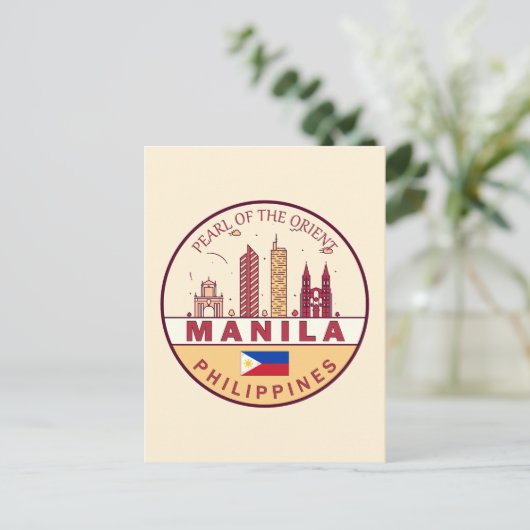 Manilla Filipijnen City Skyline Emblem Briefkaart (Staand voorkant)