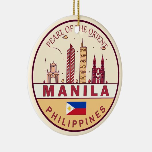 Manilla Filipijnen City Skyline Emblem Keramisch Ornament (Rechts)