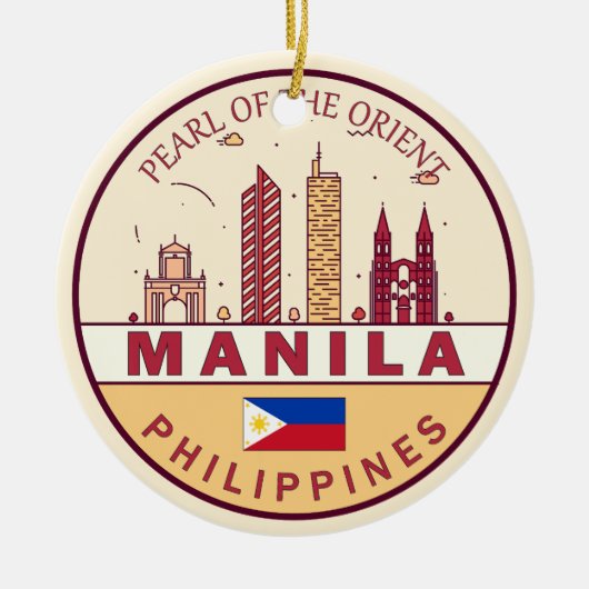 Manilla Filipijnen City Skyline Emblem Keramisch Ornament (Voorkant)