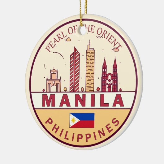 Manilla Filipijnen City Skyline Emblem Keramisch Ornament (Links)