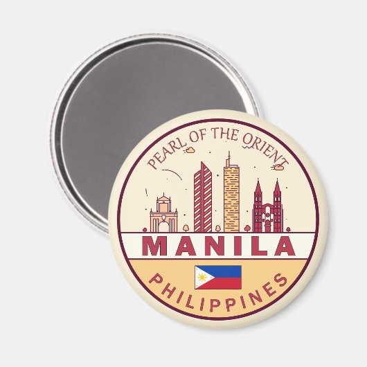Manilla Filipijnen City Skyline Emblem Magneet (Voorkant / Achterkant)