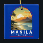 Manilla Filipijnen Reizen Kunst Vintage Keramisch Ornament<br><div class="desc">Manilla retro vector reisontwerp. Manilla,  de hoofdstad van de Filipijnen,  is een dichtbevolkte badstad op het eiland Luzon,  die Spaanse koloniale architectuur met moderne wolkenkrabbers mixt.</div>