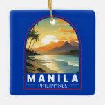 Manilla Filipijnen Reizen Kunst Vintage Keramisch Ornament<br><div class="desc">Manilla retro vector reisontwerp. Manilla,  de hoofdstad van de Filipijnen,  is een dichtbevolkte badstad op het eiland Luzon,  die Spaanse koloniale architectuur met moderne wolkenkrabbers mixt.</div>