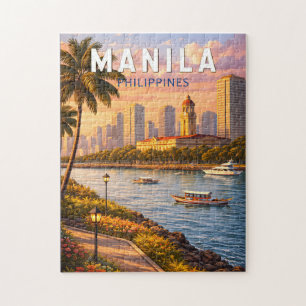 Manilla Filipijnen Silhouette Illustratie Reis Kun Legpuzzel