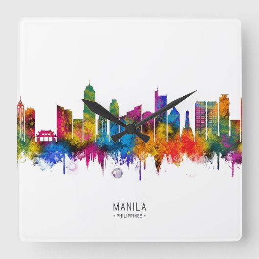 Manilla Filipijnen Skyline Vierkante Klok (Voorkant)