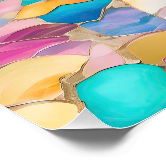 "Manilva" Blauw Roze Zand Gebroken Golven Perfect Poster (Hoek)