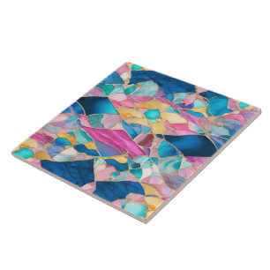 "Manilva" Blauw Roze Zand Gebroken Golven Tegeltje