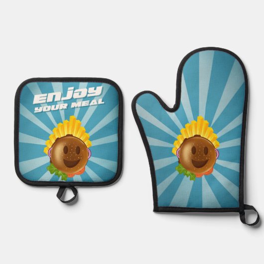 Manime en handschoen enjoy your meal ovenwant & pannenlap set (Voorkant)
