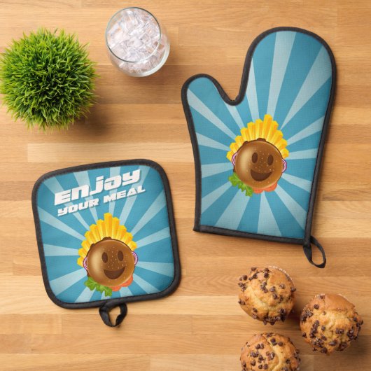 Manime en handschoen enjoy your meal ovenwant & pannenlap set (Top down)