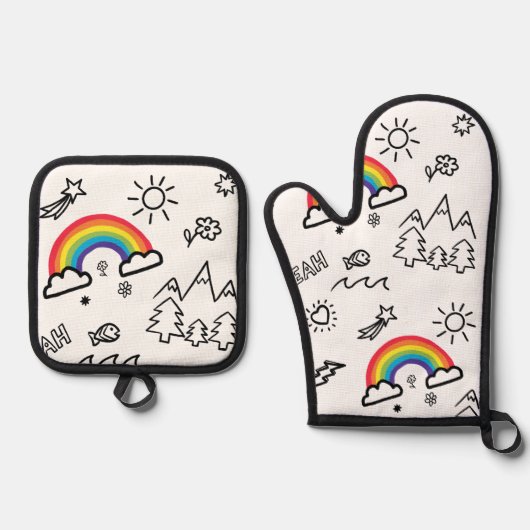 Manime regenboogpatronen ovenwant & pannenlap set (Voorkant)