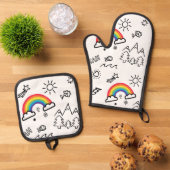 Manime regenboogpatronen ovenwant & pannenlap set (Top down)