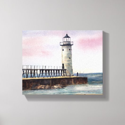 Manistee North Pierhead Vuurtoren Uitgerekt Canvas (Voorkant)