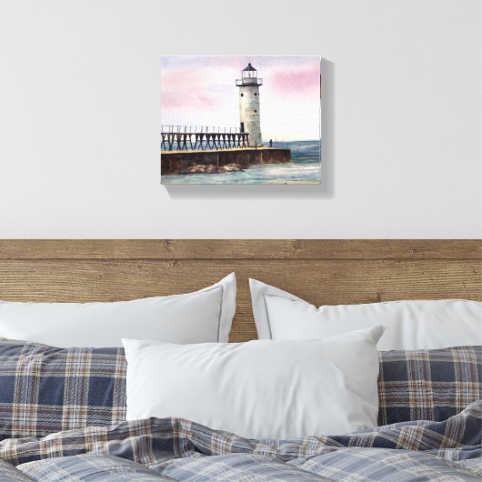 Manistee North Pierhead Vuurtoren Uitgerekt Canvas (Insitu (Slaapkamer))