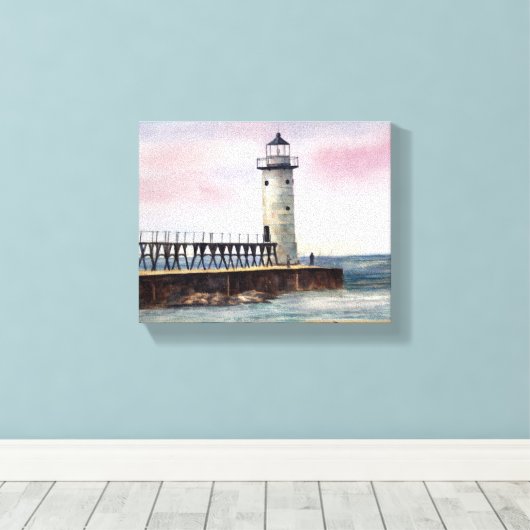 Manistee North Pierhead Vuurtoren Uitgerekt Canvas (Insitu (Houten vloer))
