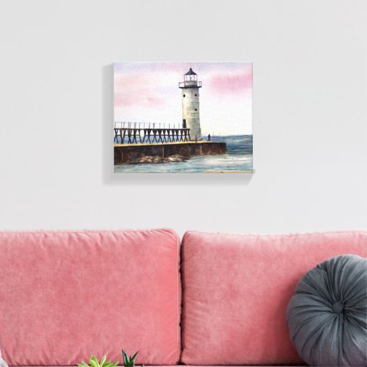 Manistee North Pierhead Vuurtoren Uitgerekt Canvas (Insitu (Woonkamer))