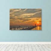 Manistees vuurtoren van North Pierhead Canvas Afdruk (Insitu (Houten vloer))